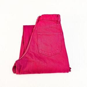 Zara Pink Magenta Wide Leg Denim Jeans Raw Hem Size 2